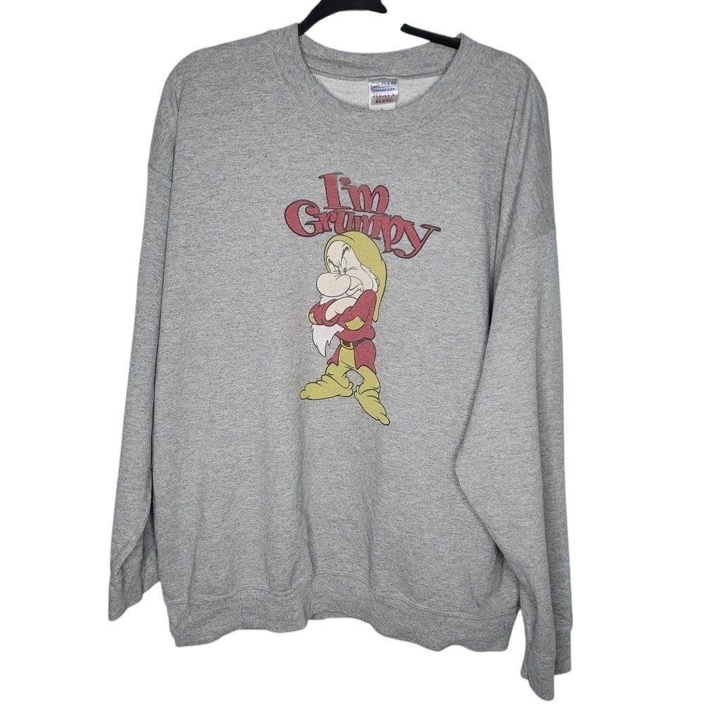 Vintage Y2K Disney I'm Grumpy Graphic Crewneck Sweatshirt in Grey Size XL
